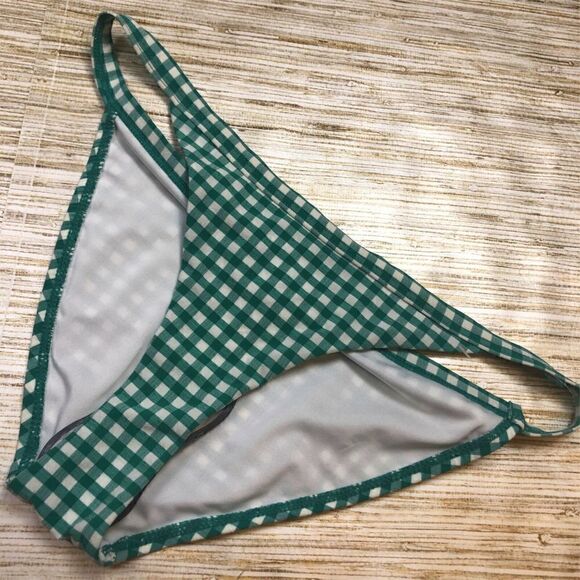 A-280 TOPSHOP Womens Bikini Swim Bottom string Gingham GREEN size 2 US - Picture 1 of 1
